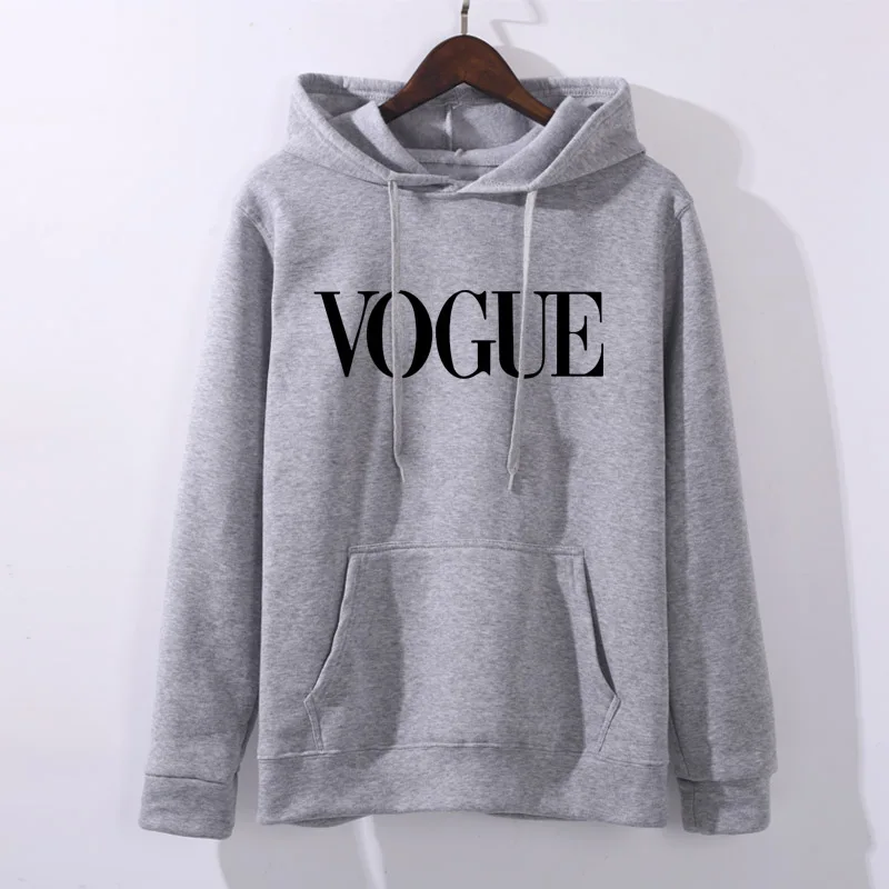 Light grey Толстовки женские осень VOGUE печать однотонная Толстовка Пуловер с круглым вырезом зимний женский спортивный костюм плюс размер Одежда - Цвет: Light grey