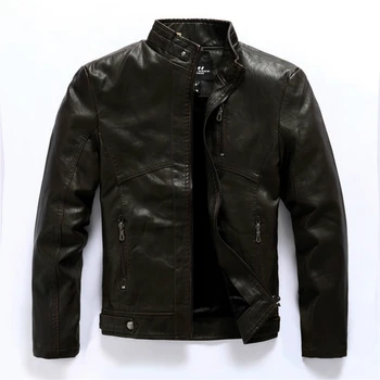 

New Autumn Fashion Leather Motorcycle Jacket Men PU Leather Jacket Plus Velvet Warm Slim Stand Collar Mens Leather Jacket Coats