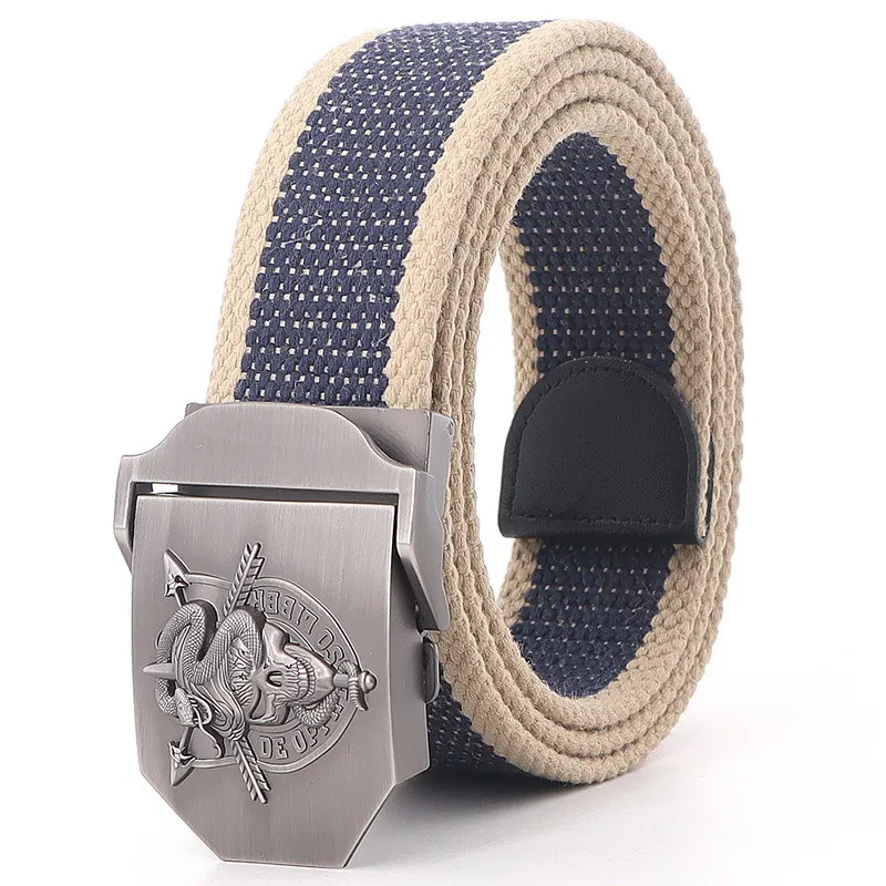 mens brown belt Outdoor Mens Metal Slide Buckle Waist Belts Breathable Canvas Skull Military Fashion Unisex Jeans Accessories Leisure Strap types of belts