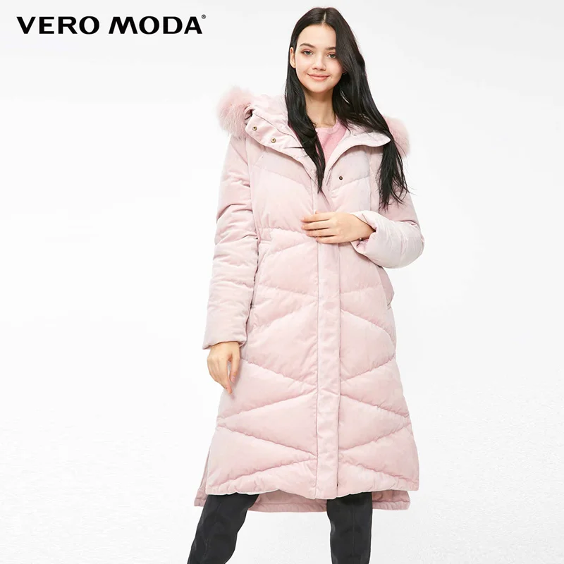 Vero Moda женский контрастный длинный толстый пуховик с капюшоном из меха енота | 318312508 - Цвет: Rose smoke