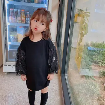

Autumn Girls Dress Girls Black Lace Sleeve Princess Kids Dresses For Girls Long Sleeve Casual Dress Children Clothing