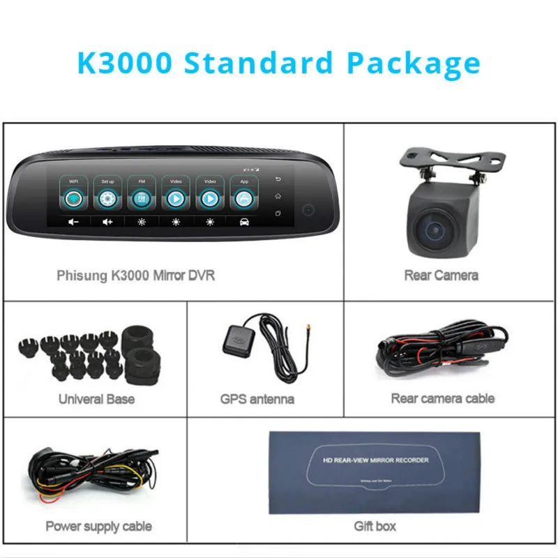 SLIVERYSEA 8inch Rearview Mirror 3CH Cameras Car DVR 4G Android DVR Dash CamHD 1080P Auto Camera GP