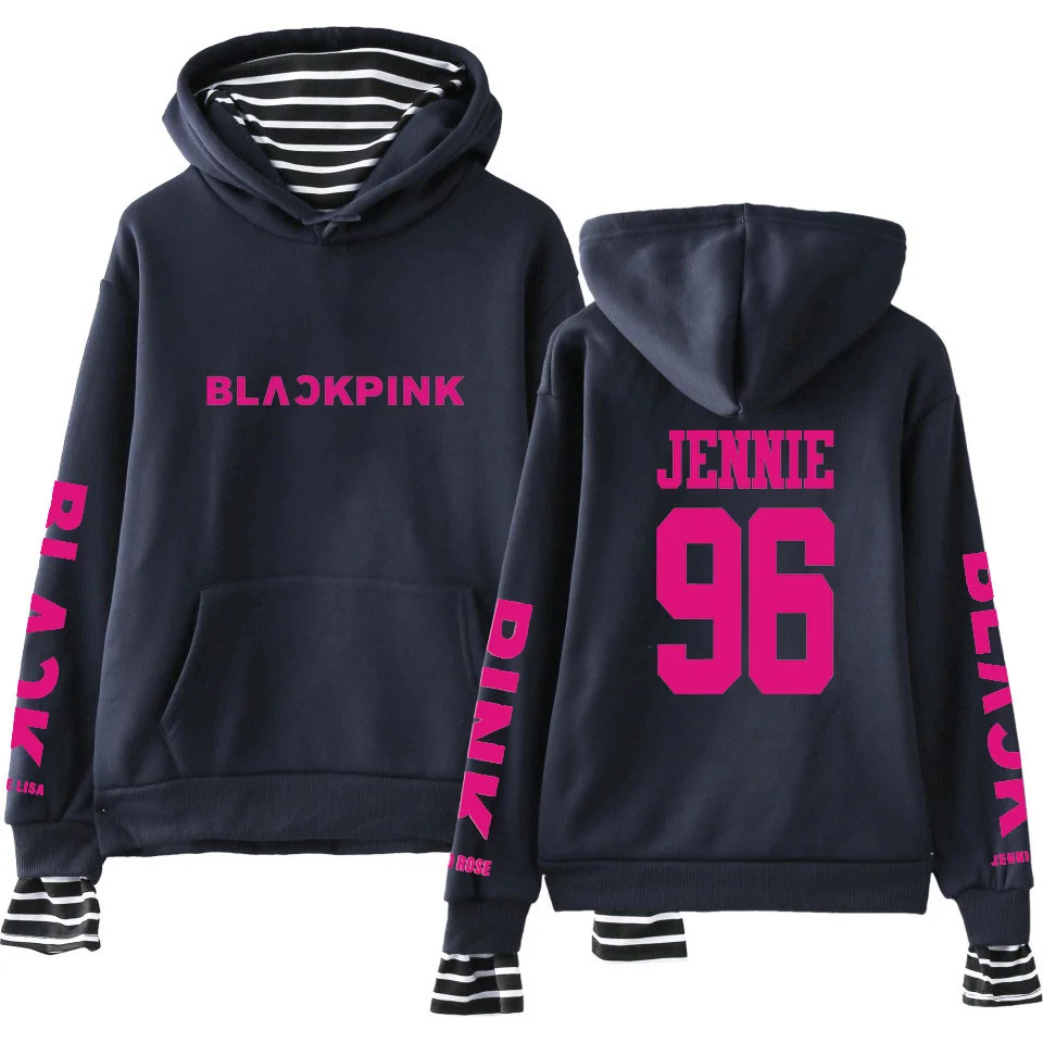 navy 96 JENNIE Kpop Черный Розовый harajuku поддельные из двух частей толстовки для женщин и мужчин хлопок с длинным рукавом хип хоп пуловер одежда 4xl - Цвет: navy 96 JENNIE