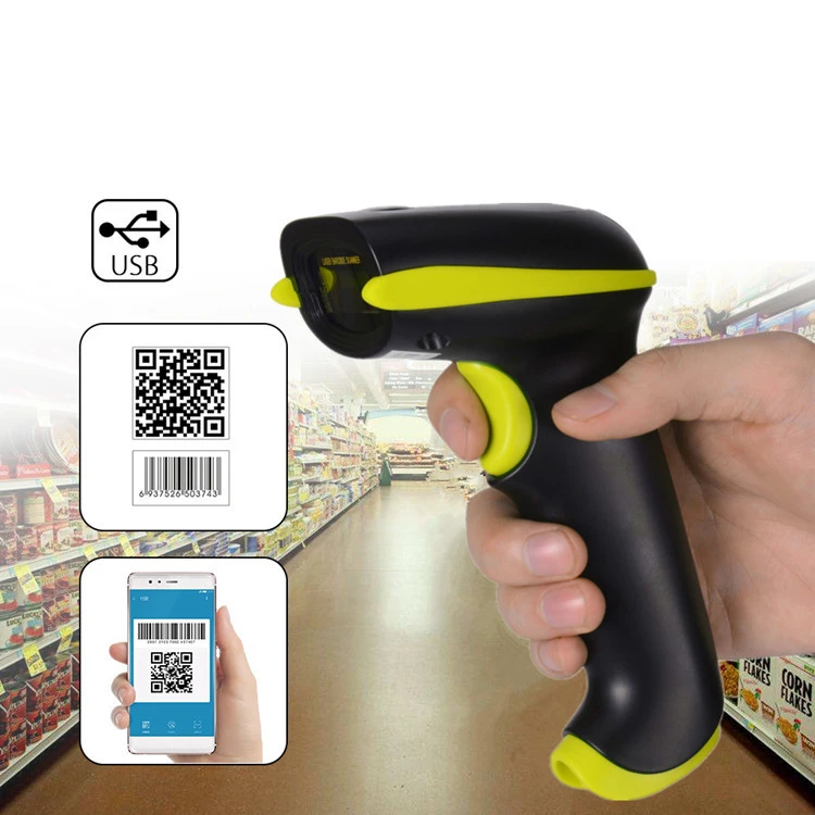 1D&2D Supermarket Handheld 1D Laser Barcode Bar Code Scanner Reader QR PDF417 Bluetooth 2.4G Wireless &Wired USB Platform