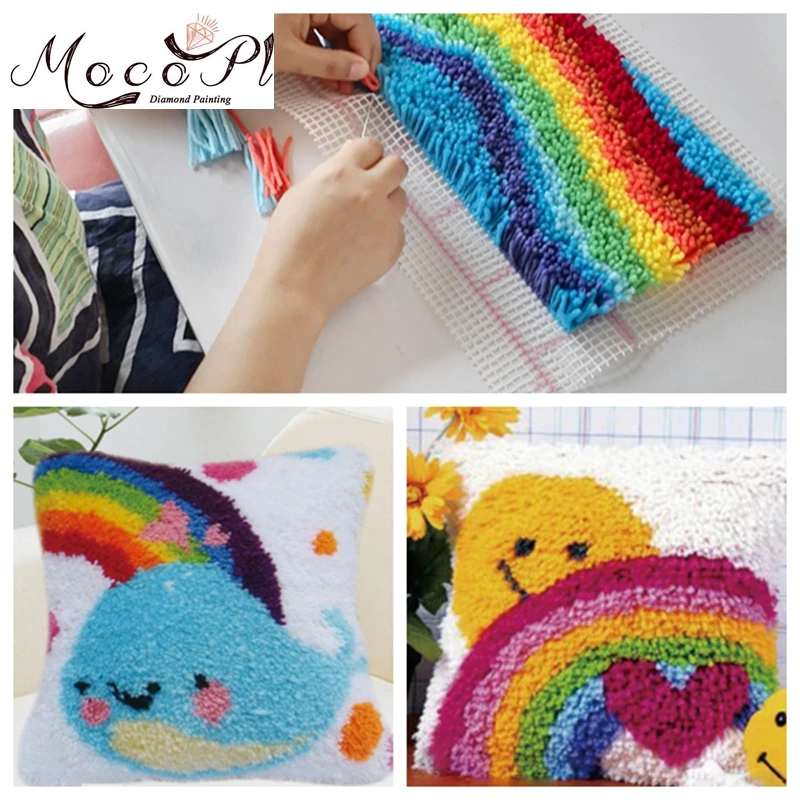 Cartoon Latch Hook Carpet Embroidery Animal Rug Kits DIY Cross Stitch Wool Pillow 3D Latch Hook Kits Rug Canvas Gift