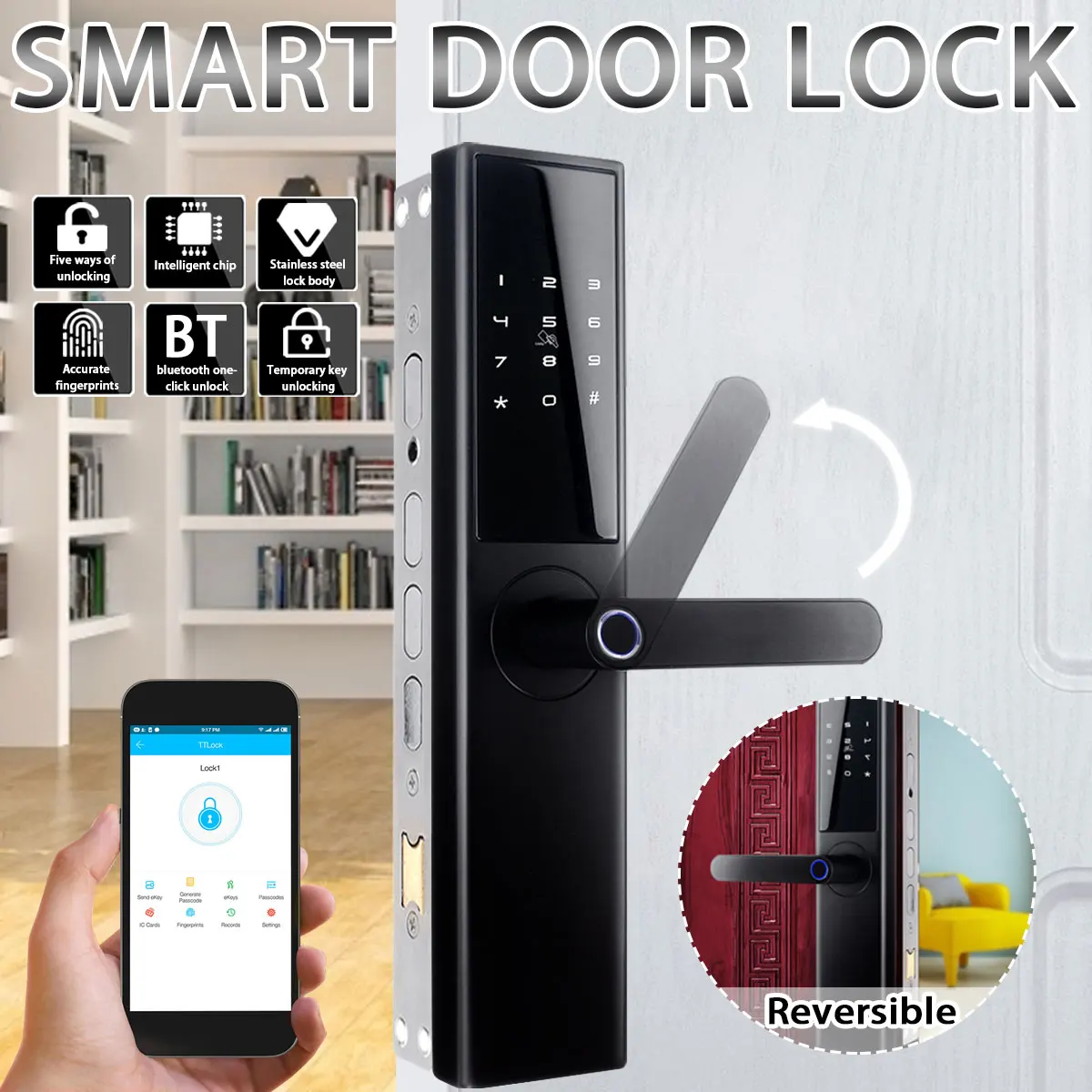 

Intelligent Electronic Door Lock Smart Wifi Door Lock Fingerprint Verification With bluetooth Password APP Key Unlocking 5 Ways