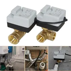 Brass Motorized Ball Valve AC 220V 3-Wire Two Control Electric Actuator 3 Way /2 Way DN15 DN20 DN25 DN32 DN40 with Manual Switch