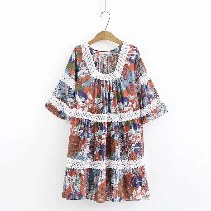 

Plus size women mini dress flowers printed A -line summer dresses