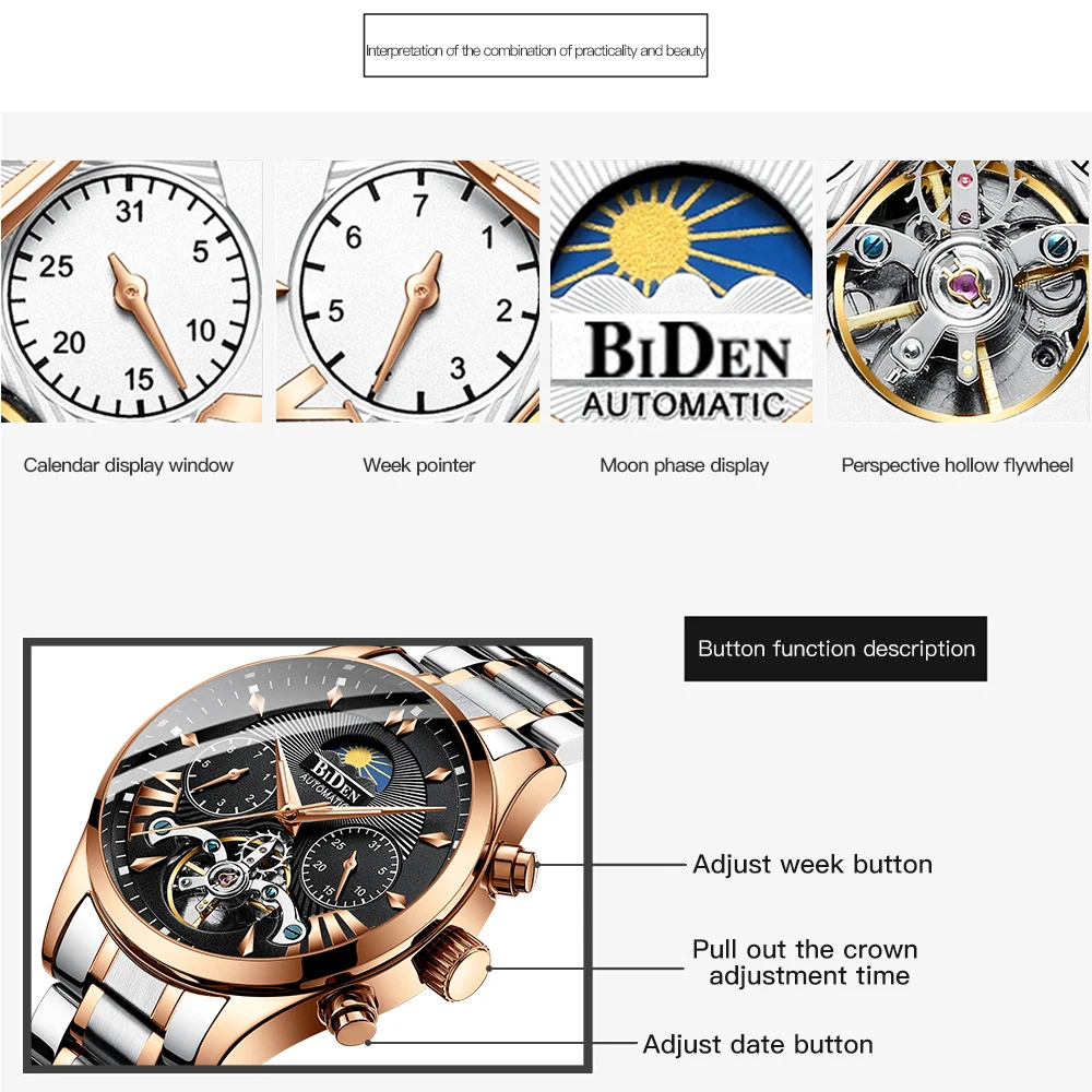 Мужские механические часы автоматические мужские s наручные часы Роскошные модные брендовые Relojes Hombre спортивные часы из нержавеющей стали Tourbillon
