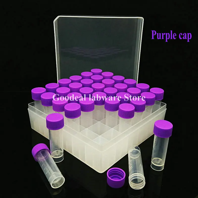 36pcs 플라스틱 5ml Cryovial 컬러 스크류 캡 + 1pcs 36 통풍구 플라스틱 플라스틱 튜브 보관함 실험
