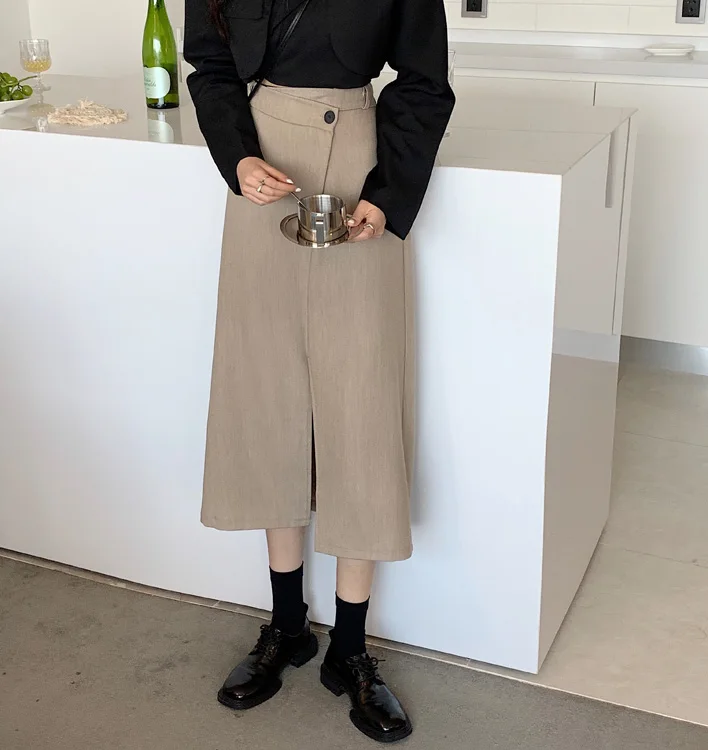 black pencil skirt Alien Kitty 2022 Spring Summer Elegant Women Straight Long Skirt Split High Waist Femme Plus Size Mujer Slim Solid Vintage lululemon skirt