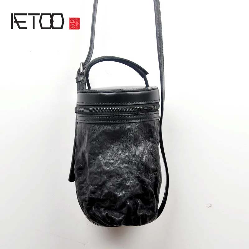 

BJYL Leather drum bag retro portable drum bag Korean version of the personality bucket package tanned sheepskin lady Messenger