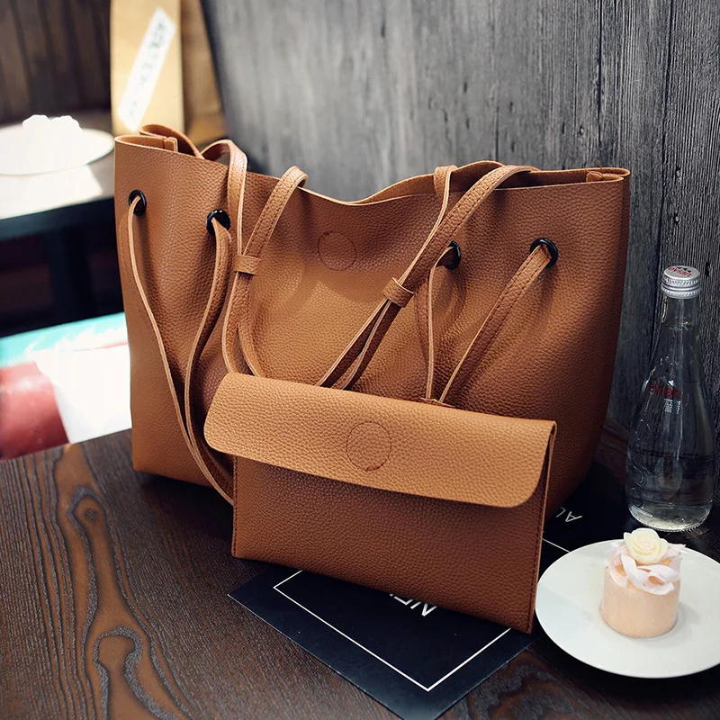 

2017 New Style WOMEN'S Fashion Handbag Solid Color Simple Embossed Leather Large Picture-in-One-Shoulder Oblique Bag Western Sty