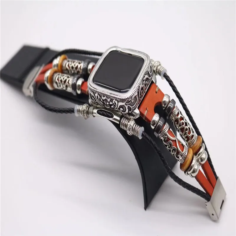 

Fashion retro Metal case Bracelet Strap for Apple Watch Band Series 1 2 3 4 5 Leather WristBand 38 42 40 44mm Link Belt