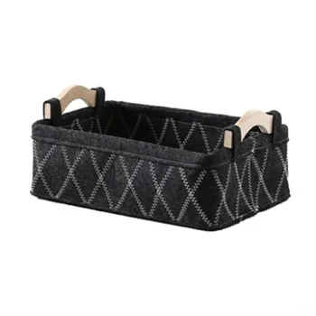 

Large Capacity Toys Containing Wooden Handle Universal Storage Basket Soft Felt Detachable Bedroom Portable Household Home