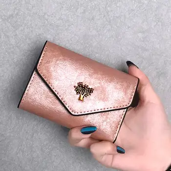 

Fashion Women’s Wallet Solid Color Short Leather Retro Small Tree Lady Card Wallet Coin Purse ID Card Sets Women Clutch 2019