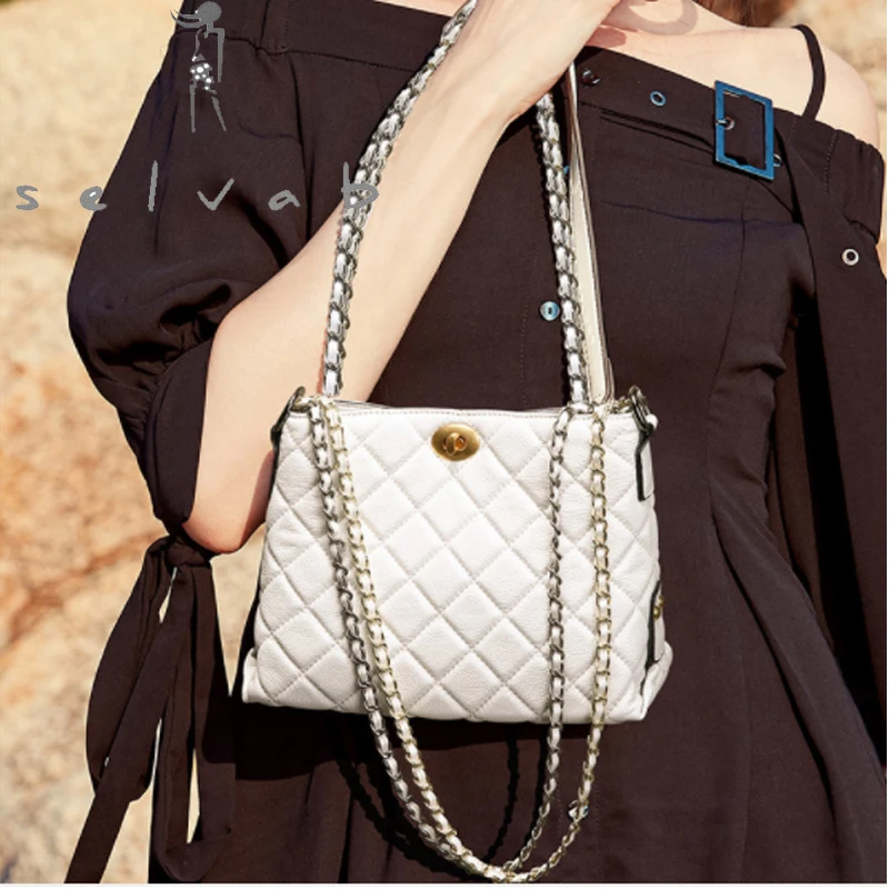 

New European and American fashion leather handbags Korean version of the wild casual chain trend single shoulder Messenger bag