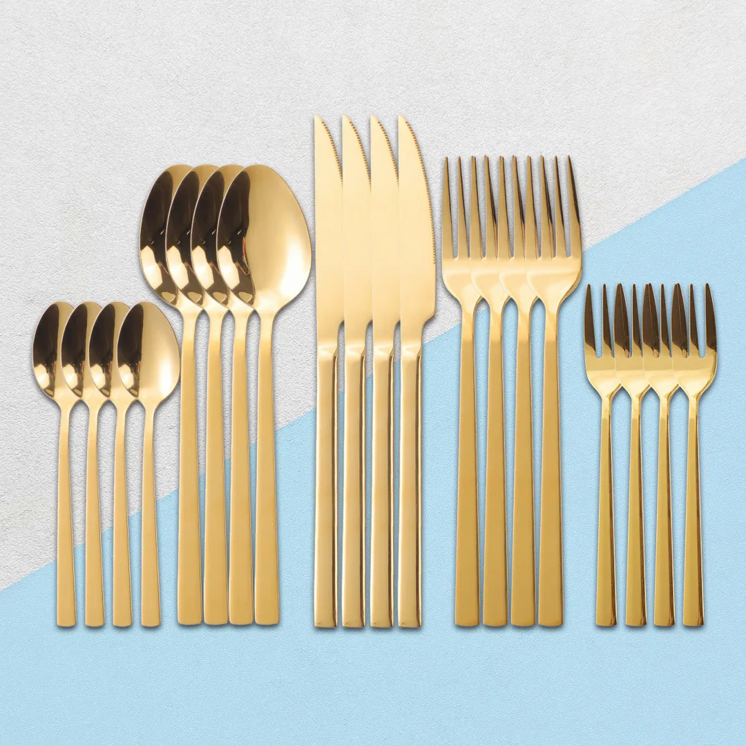 Tableware Stainless Steel Golden Cutlery Set Forks Knives Spoons