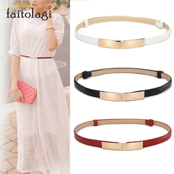 

Elastic Women Belts Thin Skinny Chain Ladies Dress Waist Belt Leather Alloy Buckle Gold Female Belts ceinture femme pasek damski