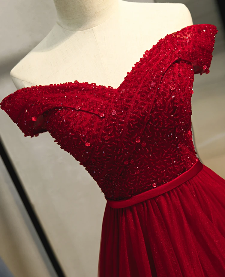 Walk Beside You Plus Size Evening Dresses Long 2022 Burgundy Beading Sequin Off Shoulder Formal Party Prom Gowns custom made