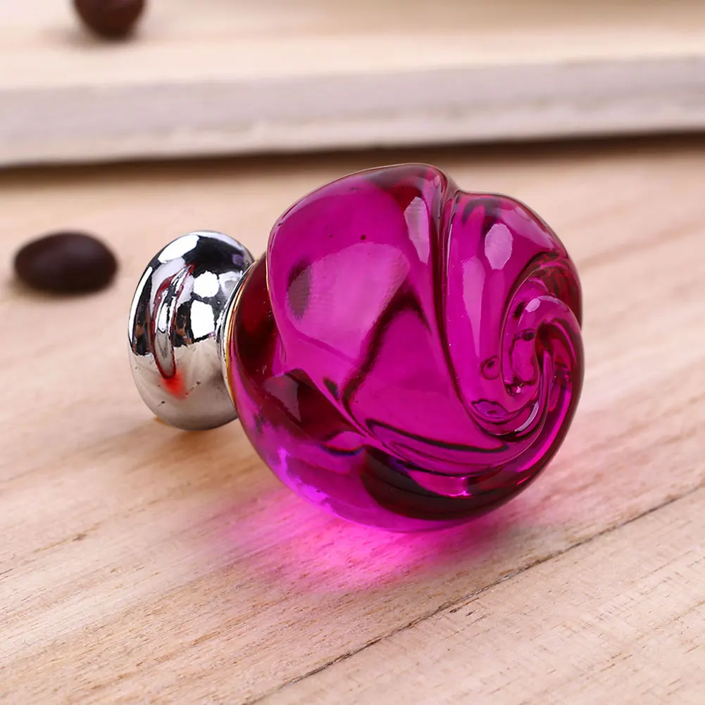 30MM Crystal Rose Door Knobs Cupboard Cabinet Handle Pull Home Kitchen Decor