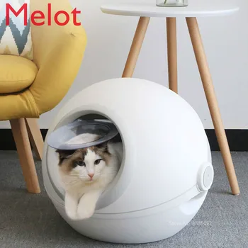 

Cat Litter Box with Cat Litter Scoop Carbon Filtered Fully Enclosed Rounded Roll-Top Lid Spill prevention Cat Toilet Tray Box