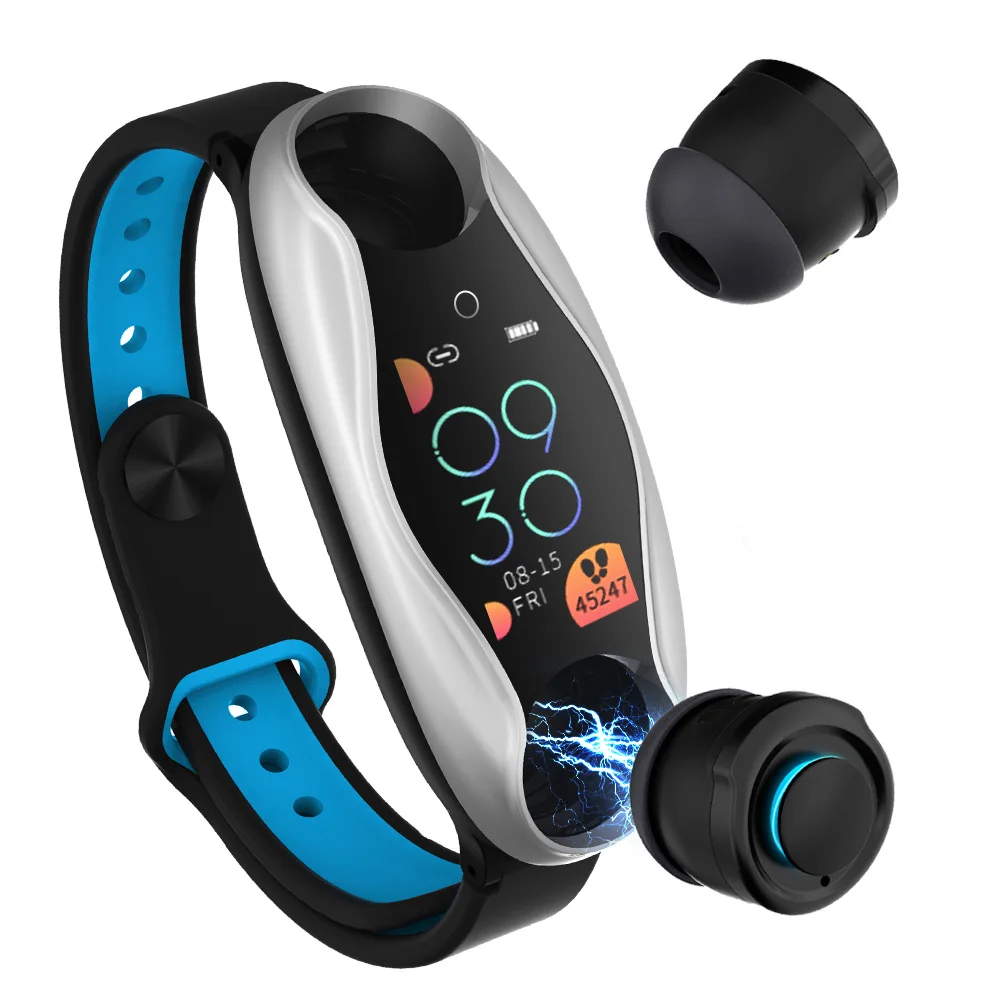 Femperna, беспроводные наушники, двойные, Bluetooth, наушники, наушники, ответ на вызов, дыхательный светильник, фитнес, умный Браслет, умные часы - Цвет: silver black blue