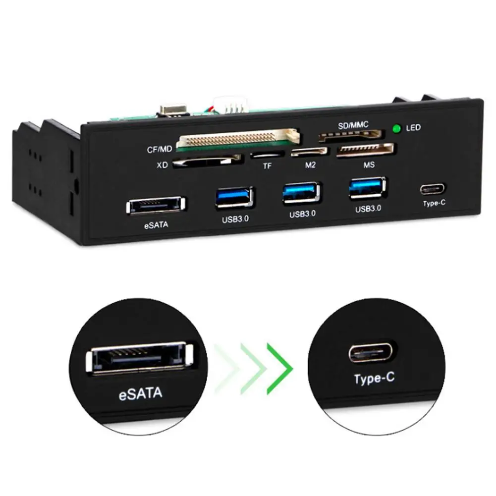 Многопортовый ПК Передняя панель внутренняя USB3.0 eSATA Type-C устройство для чтения