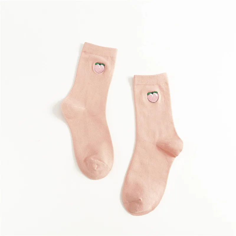 2 Embroidery Peach INS/забавные носки с изображением банана в стиле унисекс в стиле Харадзюку, модные хлопковые хипстерские носки с изображением счастливых фруктов - Цвет: 2 Embroidery Peach