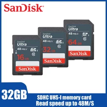 SD карта C10 двойной флеш-накопитель SanDisk 64 Гб UHS-I слот для карт памяти Ultra SDHC/SDXC Class10 32 Гб оперативной памяти, 16 Гб встроенной памяти, 48 МБ/с. читать Скорость для Камера видеокамера SDUNC