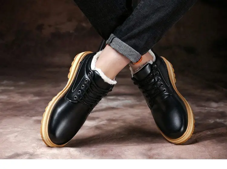 Winter Leather Men's Boots Thick Leather Warm Ankle Boots Work 2021 New Men's Shoes Waterproof Snow Boots Extra Large