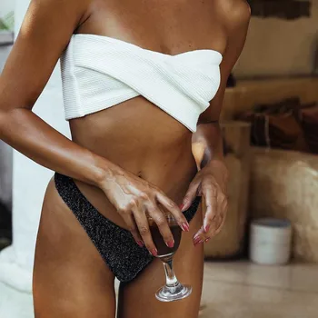 

#Z25 Solid Separate Swimsuit Bandeau Bikini Set Women Push Up Bikini Beach Wear Swimwear Beachwear Maillot De Bain Femme