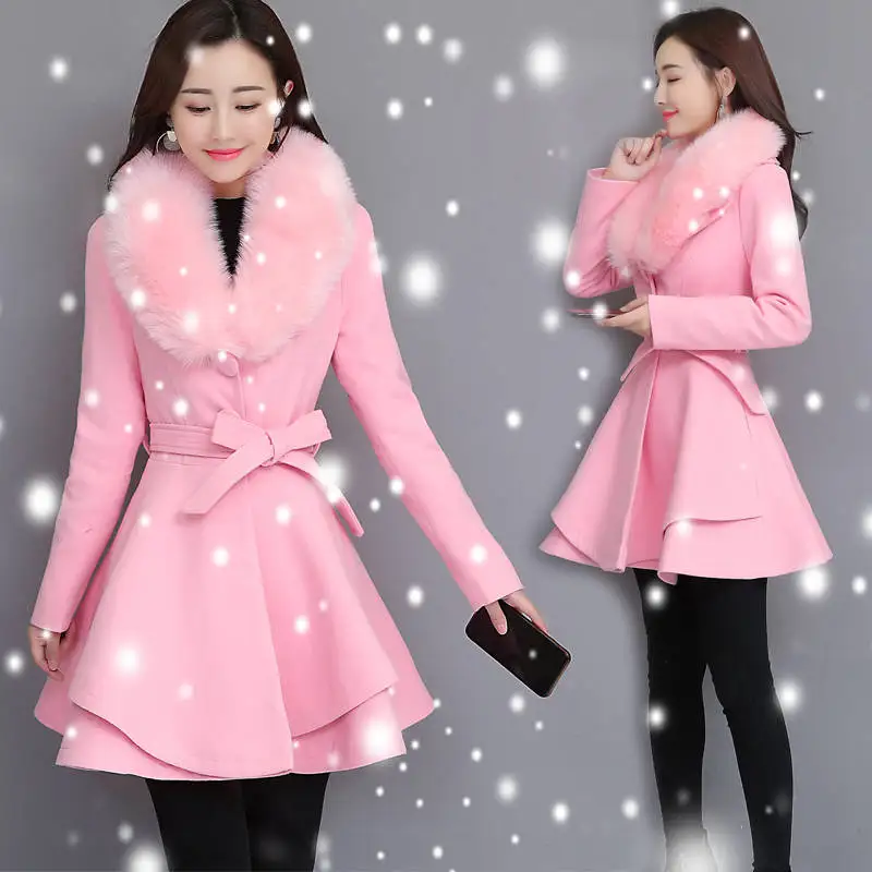 pink Новинка, длинное осенне-зимнее пальто, Женское шерстяное пальто, женская куртка, зимнее женское пальто, теплая ветровка, шерстяное Женское пальто - Цвет: pink