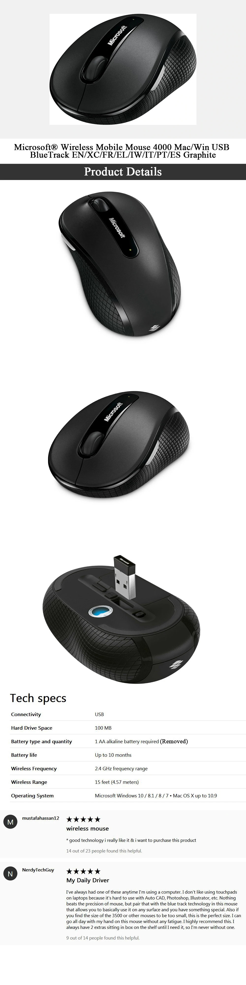Беспроводная игровая мышь microsoft BlueTrack 4000, мобильная мышь для мыши, геймера, ПК, Mac/Win, USB мышь