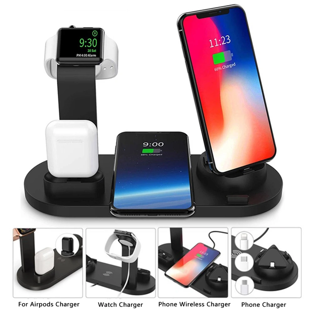 Qi 10 Вт автомобильный для iphone xiaomi samsung мобильный телефон для AirPods smartwatch USB type c беспроводное быстрое зарядное устройство зарядная станция Док-станция