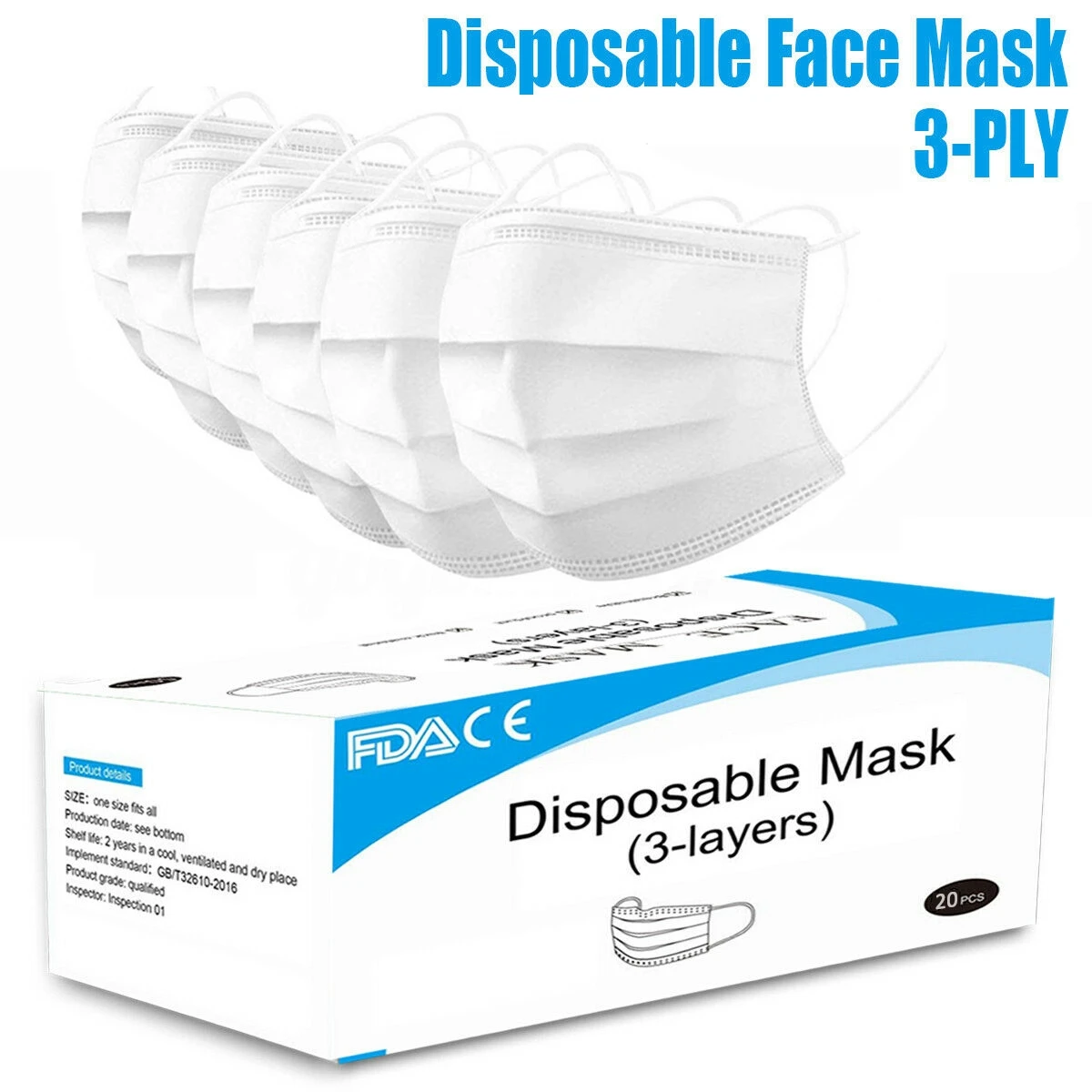 

20/40/60Pcs 3 Layer Disposable Protective Face Mouth Masks Anti PM2.5 Influenza Bacterial Facial Dust-Proof Safety Masks