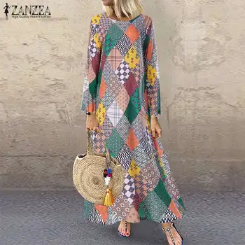 

Women's Printed Sundress 2020 ZANZEA Bohemian Maxi Dress Casual Long Sleeve Vestidos Female Color Patchwork Robe Oversized 5XL