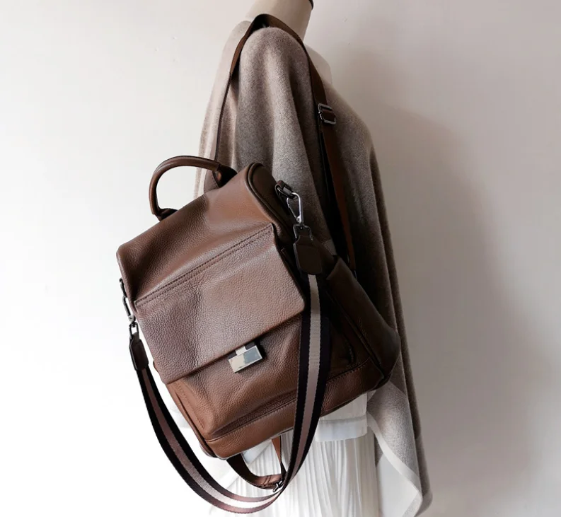 Cowhide Backpack Shoulder-Bag Genuine-Leather Fashion Women Soft DF148 Christmas-Gift