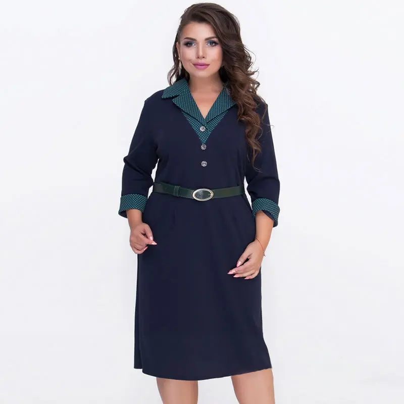 5XL6XL большой размер Женская одежда осеннее элегантное женское офисное платье пояса длиной до колена прямое платье плюс размер женское платье