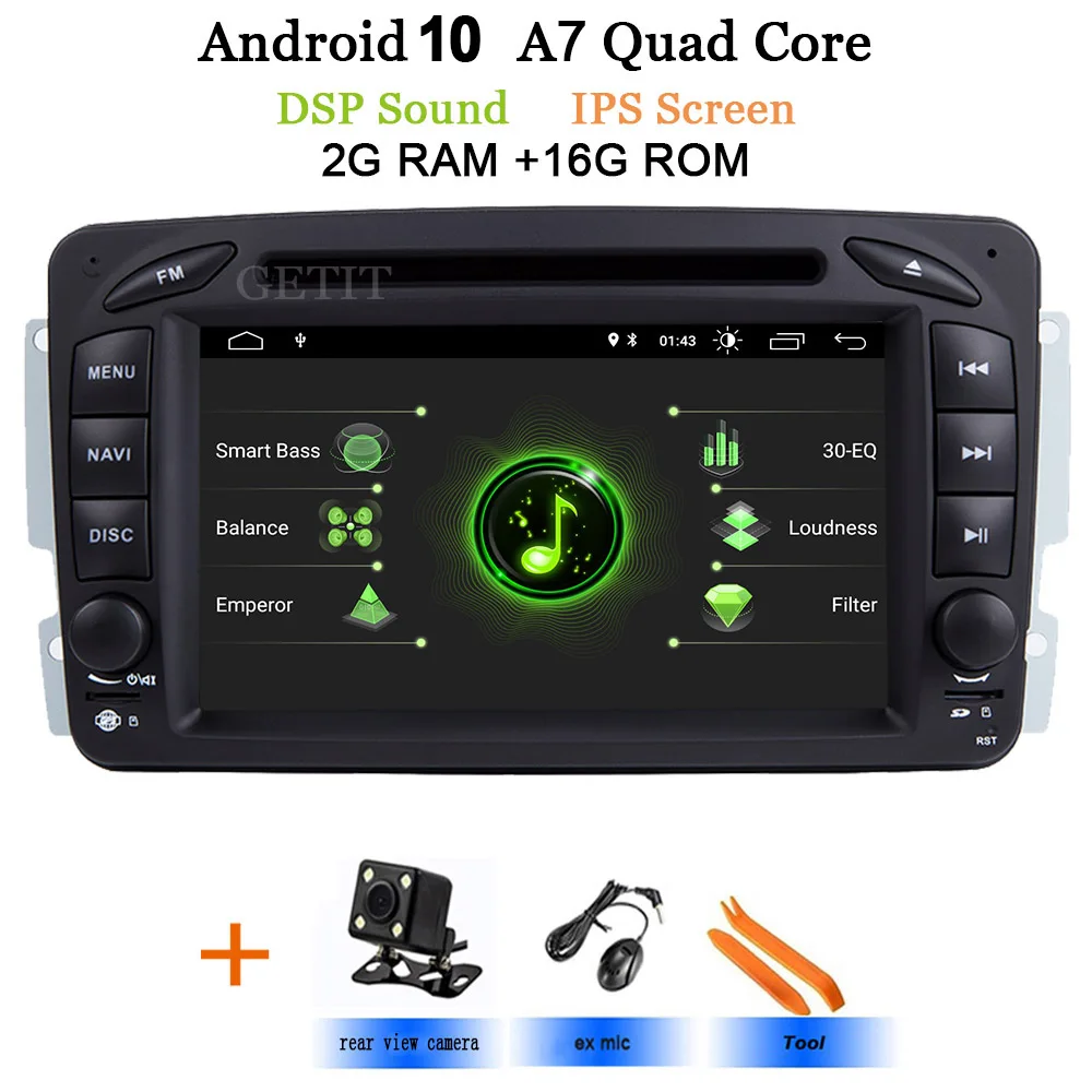 Android 10 стерео радио dvd-плеер для Mercedes Benz/W209/W203/M/ML/W163/Viano/W639/Vito gps Навигация BT wifi Carplay - Цвет: DSP-IPS-2G-Rear cam