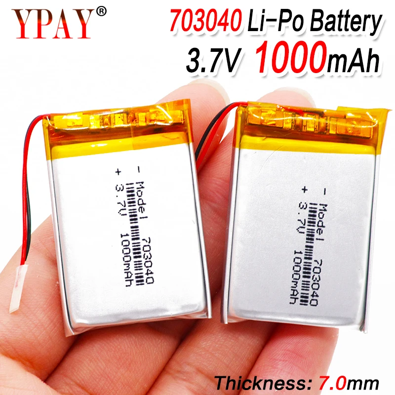 1/2/4 3.7v 1000mAh Li-po Battery 703040 Rechargeable Lithium Batteries For LED Light MP3 MP4 Cell Phone DVD Laptop Power Bank |