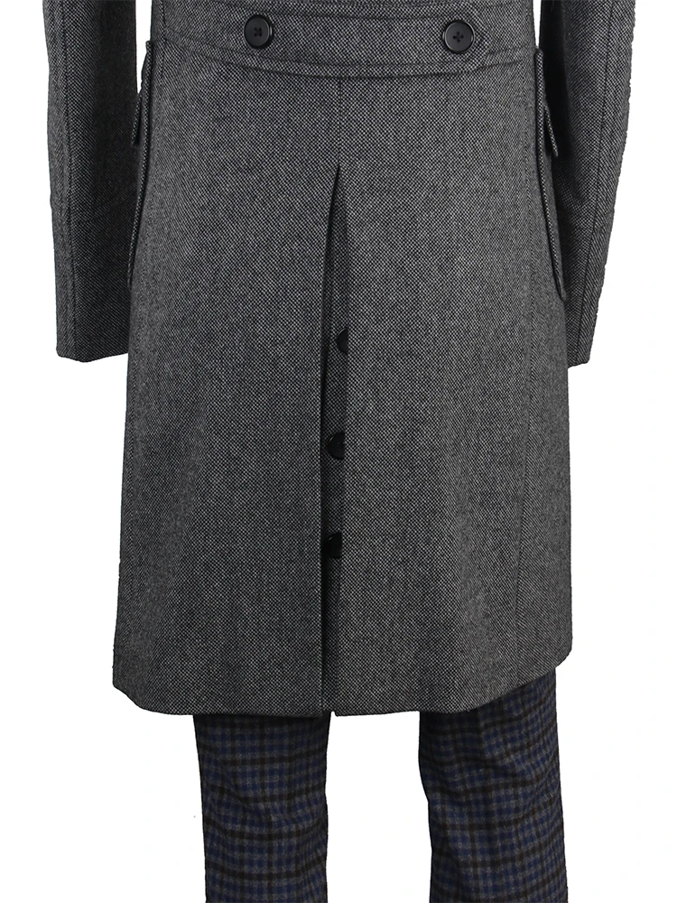 Stylish Polo Coat Tweed Topcoat Dark Grey Nailhead Fashion Designer Long Coat Custom Made Warm Double-Breasted Overcoat