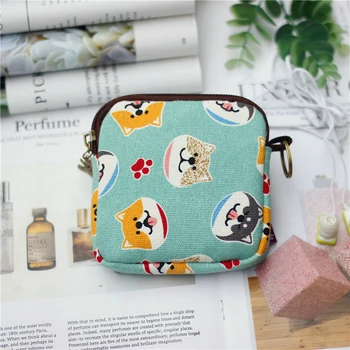 

2019 New Japanese Fashion Cute Cartoon Cat Wallet Coin Purse Key Bag Printing Square Bag Key Bag Zipper Short Wallets