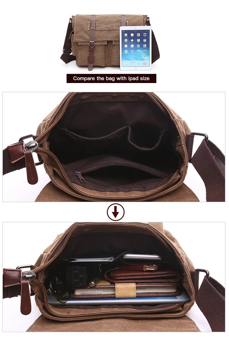 wholesale trendy large capacity luxury men canvas shoulder messenger bag