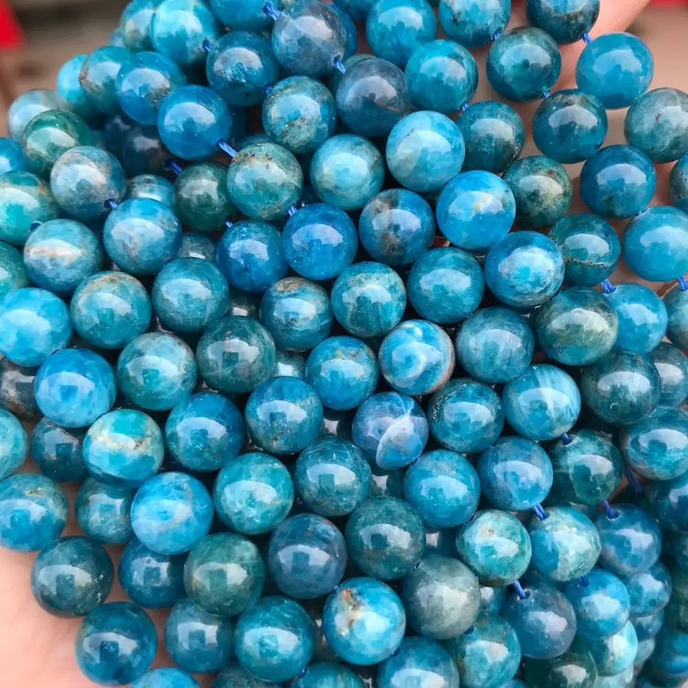 2 strands  Natural Genuine Madagascar Blue Apatite Round Jewellery Loose Ball Beads 6-12mm 15