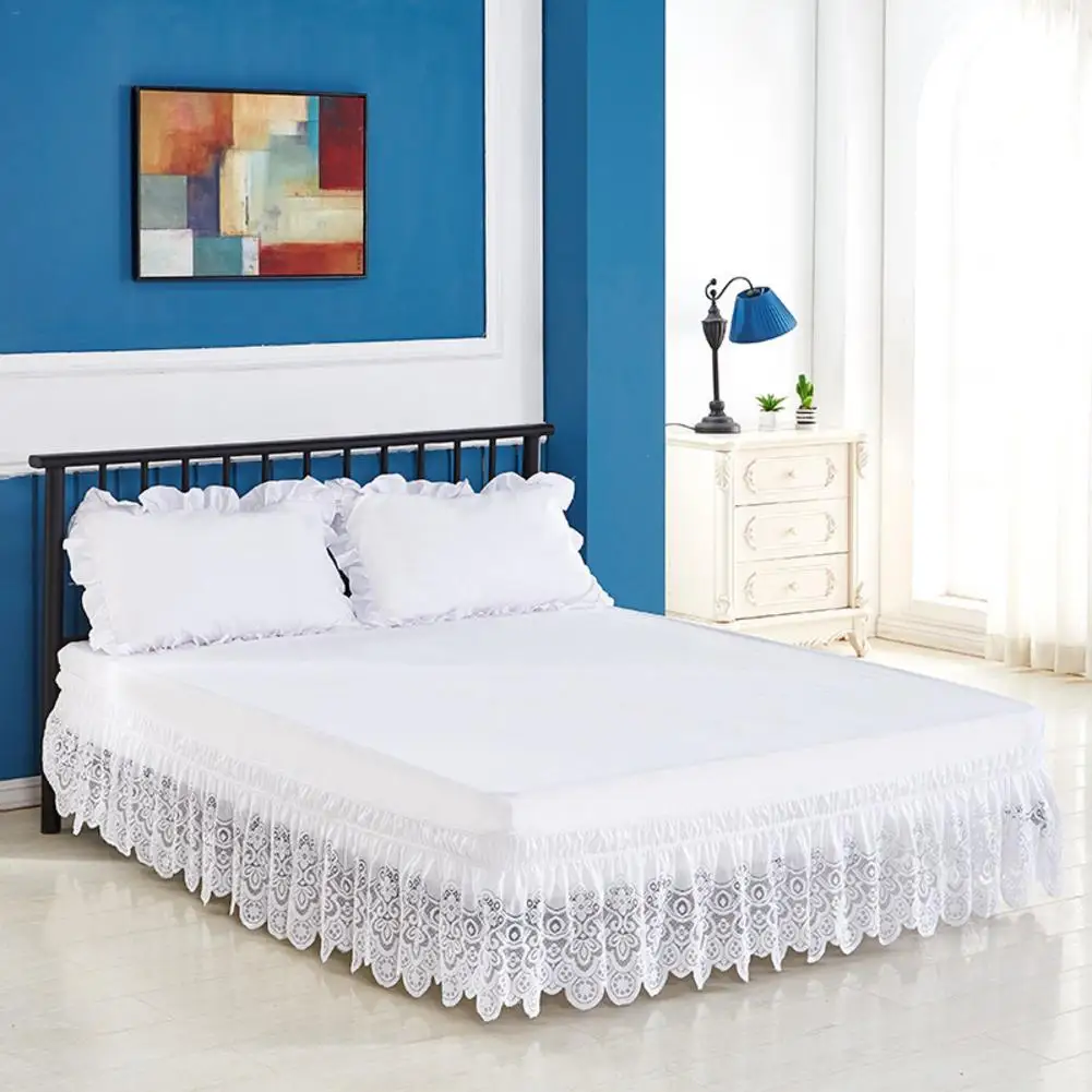1 шт., белая кружевная рубашка королевского размера для кровати, обмотка вокруг кровати, юбка, комфортное, устойчивое к морщине, кружевное постельное покрывало для спальни, отеля