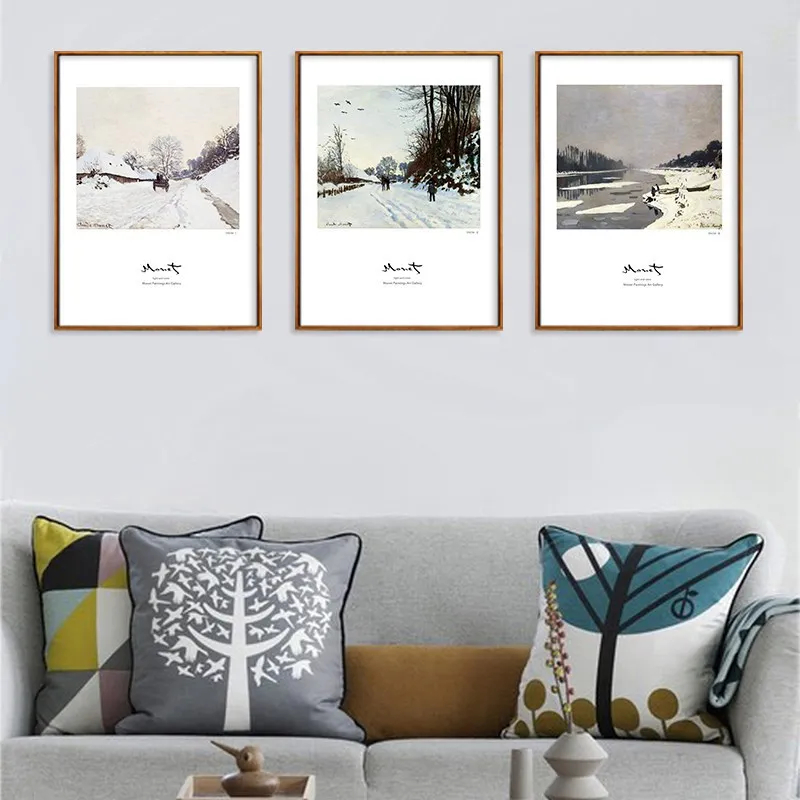 

Retro Simple Monet Snow Sight Oil Painting Abstract Canvas Painting Living Room Wall Decorational Picture wu kuang hua xin