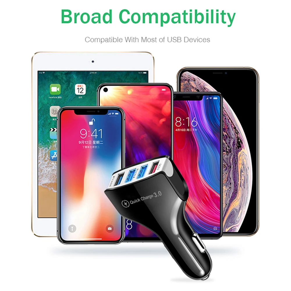Быстрое зарядное устройство Faichoy QC3.0 с 4 USB портами Автомобильное для быстрой