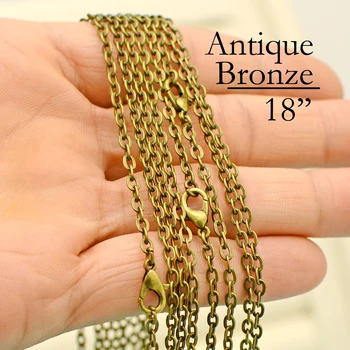 

100 pcs- 18 Inch Antique Bronze Cable Chain necklace, 18 inch Chain Necklace, Antique Brass Chain Necklace, 45cm Bronze Necklace