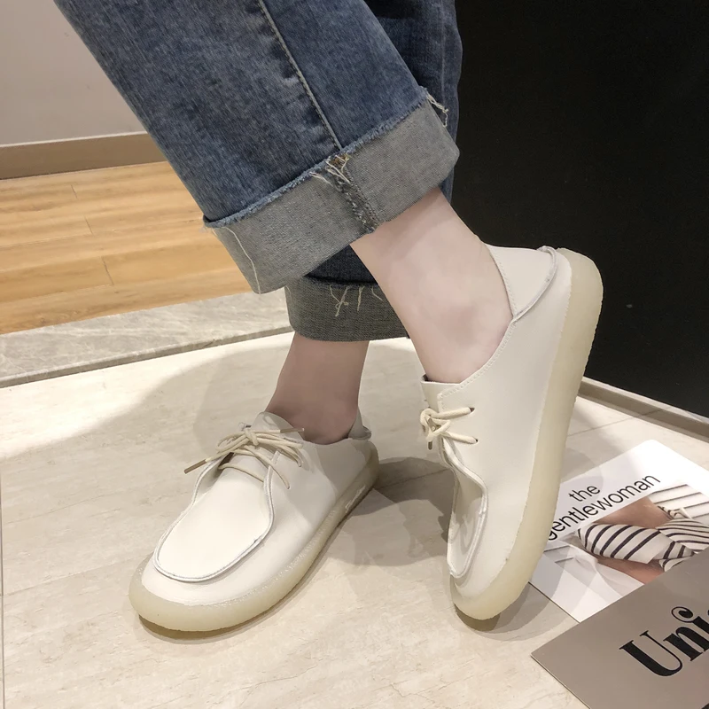 

Leather Woman Shoes 2020 Spring new style Vintage shoes Flat Platform Casual simplicity Tenis Feminino Zapatillas W33-44